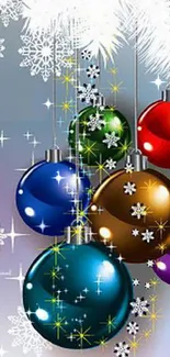 Colorful holiday ornaments with snowflakes design.