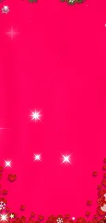 Bright pink wallpaper with festive holiday decor and sparkling stars.