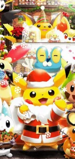 Festive Pokémon characters in Christmas theme setting.