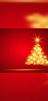 Bright Christmas tree lights on red background wallpaper.