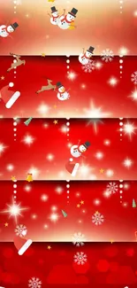 Festive red Christmas wallpaper with sparkling stars and greenery.