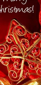 Red and gold Christmas star wallpaper with festive cheer.