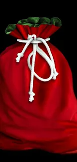 Red bag with white rope on black background.