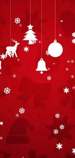 Festive red wallpaper with Christmas icons like reindeer and stars.