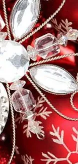 Red ornament background with silver and crystal details.