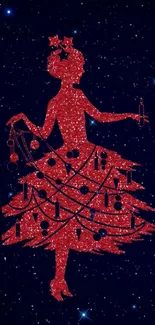 Festive red silhouette on starry background.