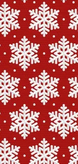 Red holiday wallpaper with snowflake pattern.