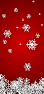 Festive red wallpaper with white snowflakes.