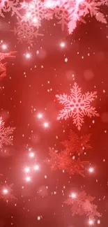 Festive red snowflake wallpaper with sparkling lights.