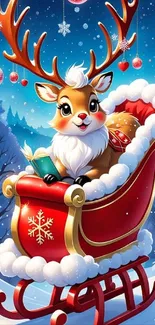 Festive cartoon reindeer in a sleigh image