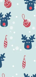 Light blue wallpaper with reindeer and ornaments design.