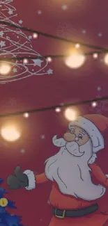 Festive Santa with Christmas lights and snowflakes.