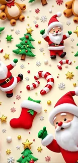 Santa-themed Christmas wallpaper with festive decorations and cheerful colors.