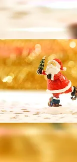 Santa Claus ornament with golden bokeh background, perfect for Christmas cheer.