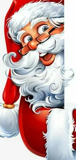 Jolly Santa Claus peeking wallpaper.