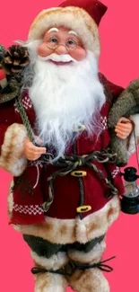 Santa Claus figure with pink background for holiday wallpaper.