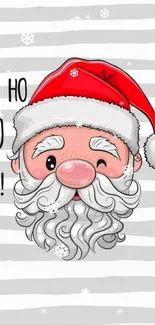 Santa Claus cartoon with "Ho Ho Ho" background, red hat, and festive design.