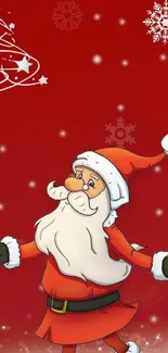 Santa Claus on a red background with snowflakes mobile wallpaper.