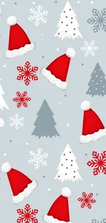 Festive mobile wallpaper with Santa hats and holiday motifs.