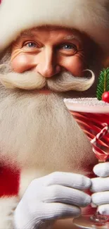 Santa Claus with festive cocktail, Christmas wallpaper.