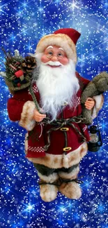 Santa Claus with festive blue background wallpaper.