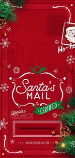 Santa's Mail holiday wallpaper with festive red and green design.