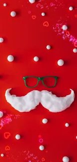 Santa mustache and glasses on red background wallpaper.