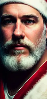 Realistic Santa Claus with a red suit and white beard, perfect for festive wallpaper.