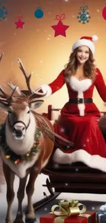 Santa in a sleigh with a reindeer and gifts