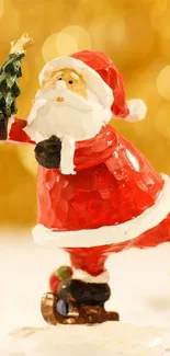 Santa figurine skating on golden bokeh background