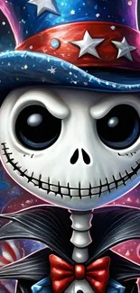 Colorful skeleton with patriotic hat illustration.