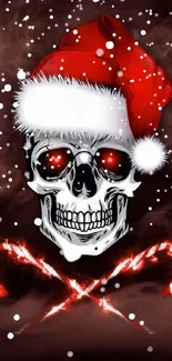 Skull with Santa hat and red candy canes.