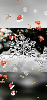 Festive mobile wallpaper with snowflakes and Christmas icons.