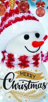 Snowman with red scarf Christmas wallpaper.