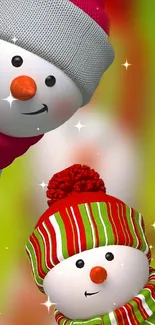 Festive snowman wallpaper with vibrant colors.