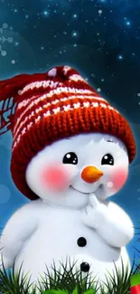 Festive snowman with holiday decorations in vibrant colors.