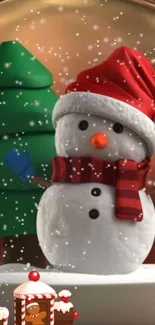 Festive snowman with Santa hat mobile wallpaper.