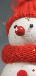 Snowman in red hat and scarf mobile wallpaper.