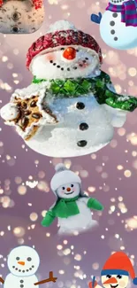 Cute snowman mobile wallpaper with festive design.