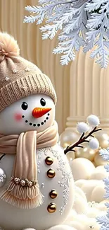 Charming snowman with hat and scarf in a winter wonderland.