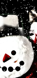 Colorful snowman wallpaper with festive design.