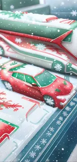 Colorful festive wallpaper with snowflakes and holiday themes for mobile devices.