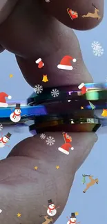 Colorful fidget spinner with festive holiday decorations.