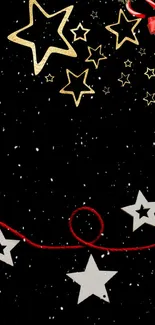 Festive starry night wallpaper with holiday decorations.