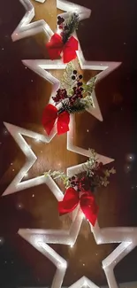 Festive star-decorated mobile wallpaper with bright stars and red accents.