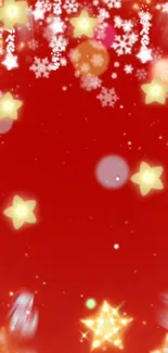 Vibrant red wallpaper with stars and festive holiday theme.