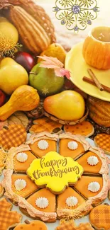 Thanksgiving wallpaper with festive cookies and autumn fruits.