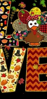 Thanksgiving themed mobile wallpaper with turkey and festive patterns.