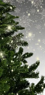 Festive tree with snowflakes on mobile background.