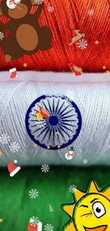 Festive Indian tricolor wallpaper with vibrant symbols.